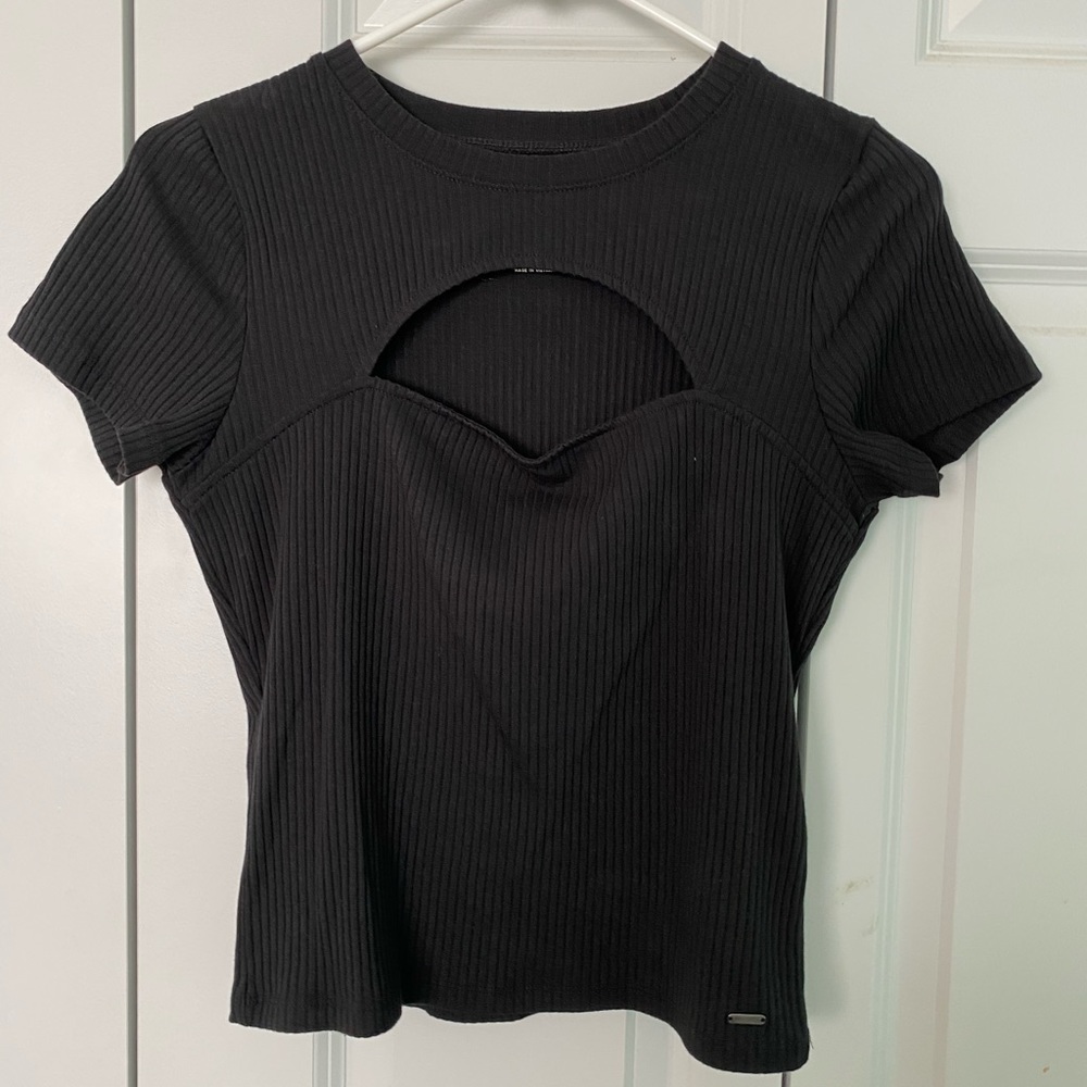 Black ribbed hollister shirt with chest cut out